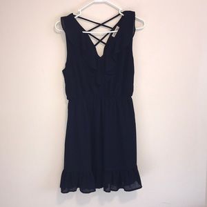 Navy Blue Ruffle Chiffon Dress